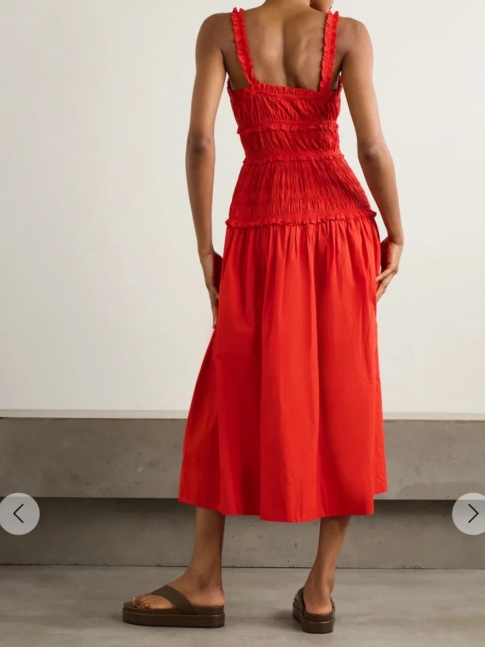 Doen Marianne Organic Poplin Cotton Red Dress with Smocked Bodice - Picture 5 of 9